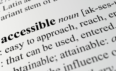 A close up photo of a dictionary definition of the word 'Accessible'