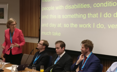Sarah Newton speaking at conference