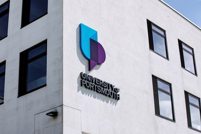 University logo on side of building