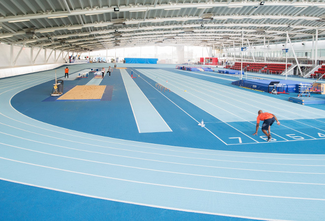 "A photo of the indoor athletics centre"