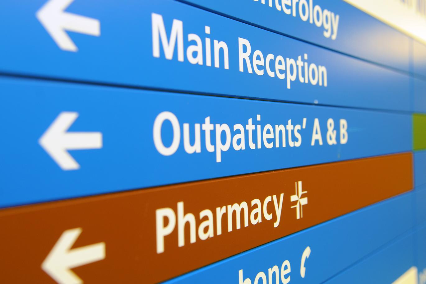 "Close up shot of hospital signage"