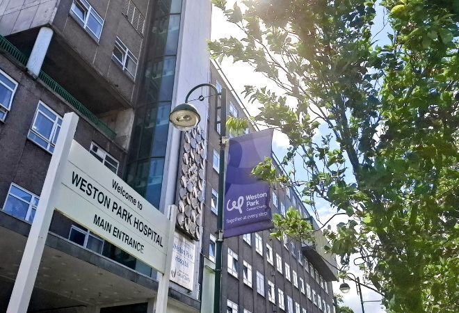 "Weston Park Hospital Main Entrance Sign"
