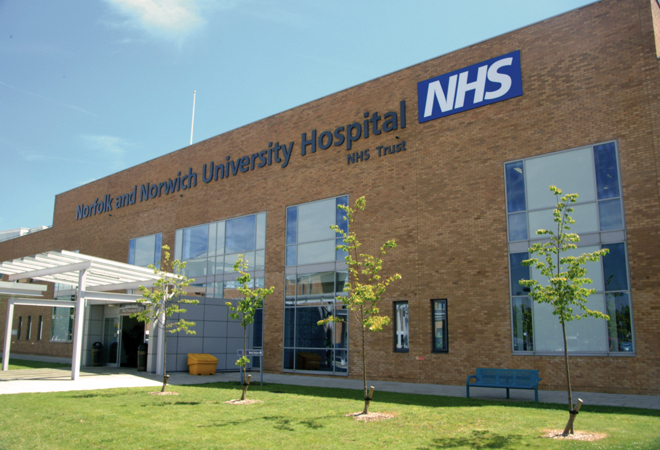 'Entrance at Norfolk and Norwich University Hospital'
