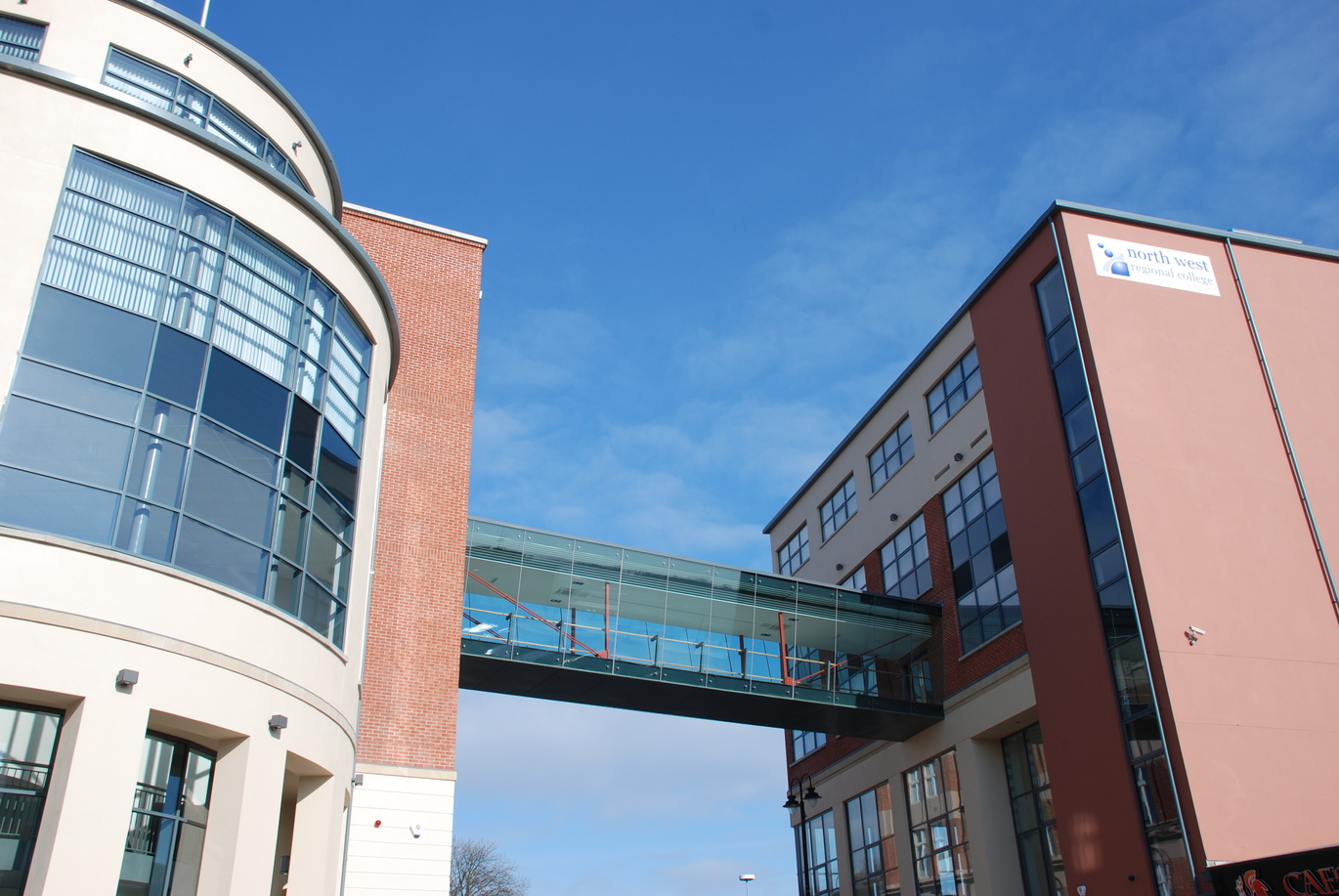 "Strand Road Campus showing overhead walkway."