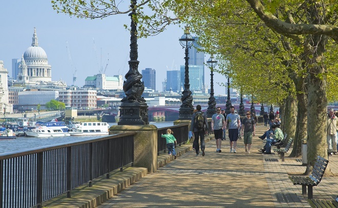 "A riverside along London South Bank"