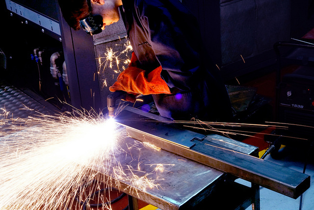 "Student carrying out welding"