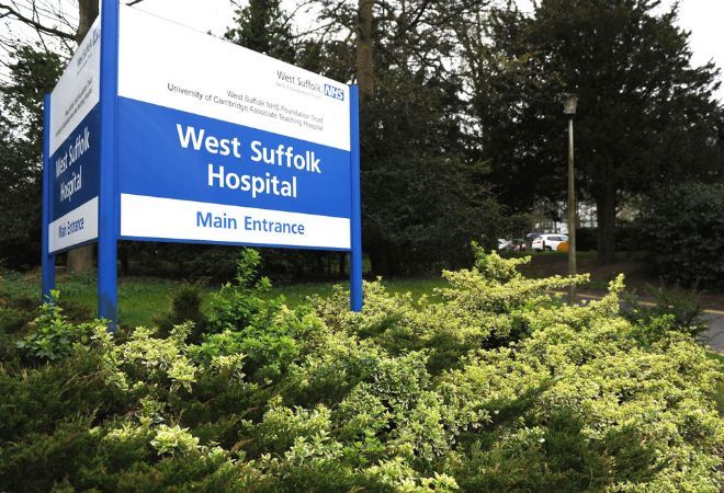 "West Suffolk Hospital Main Entrance Sign"