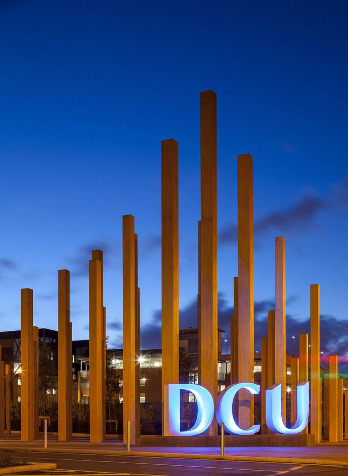 "Dublin City University sign in front of tall free standing structure"