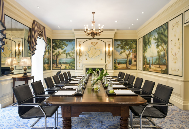 "long dining or meeting table"