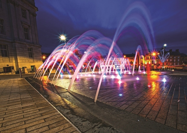 Photo of fountains at night in Barnsley