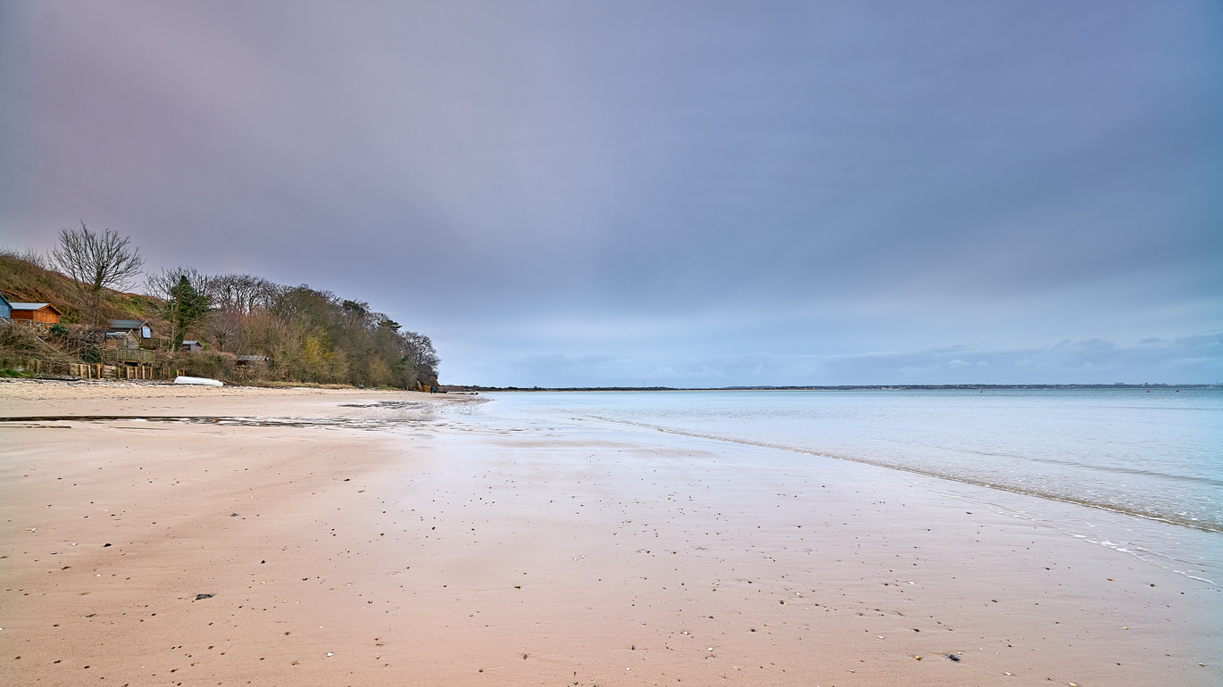 View of the beach and sea at Studland Bay.