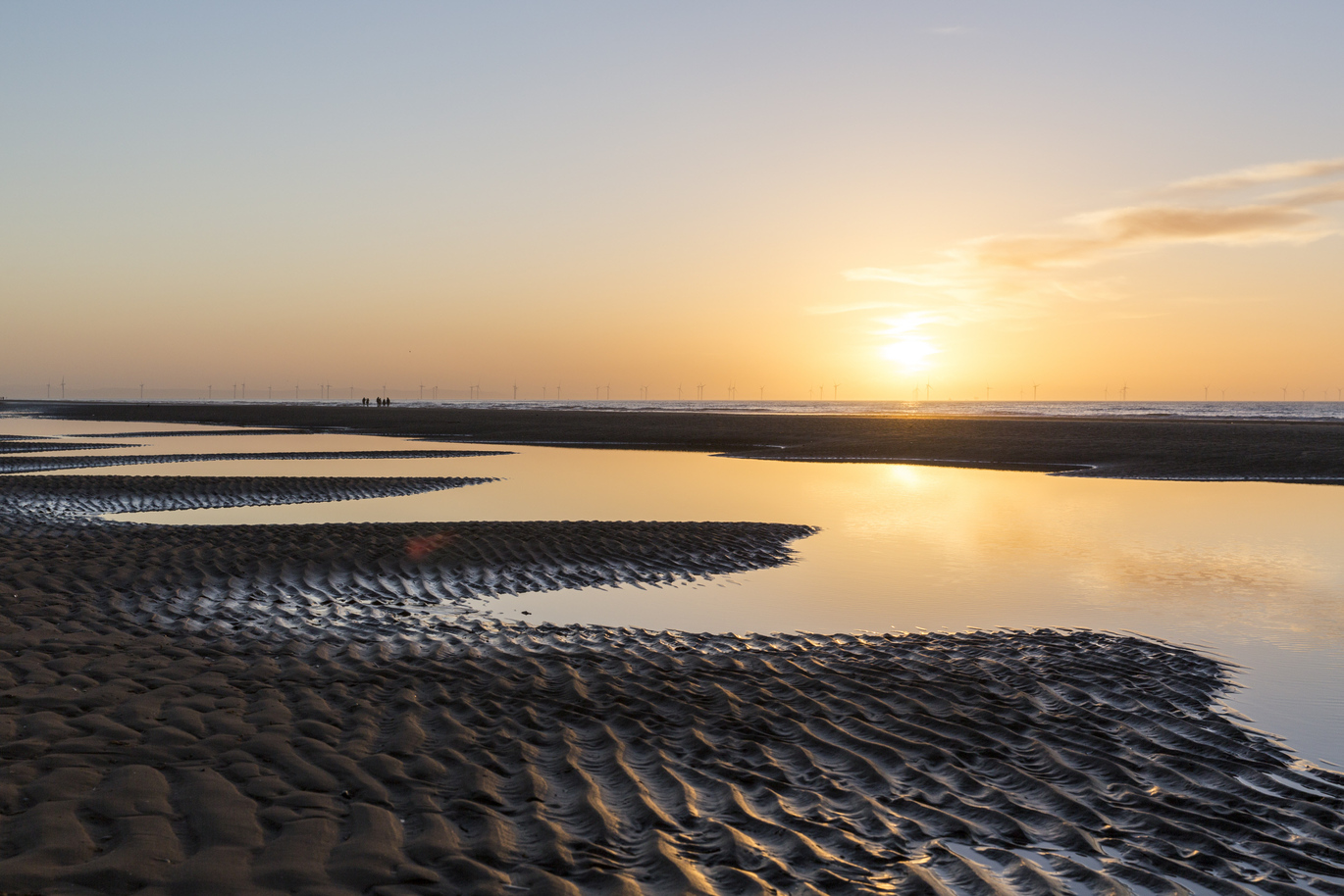 View of the sunset from the beach at Formby.