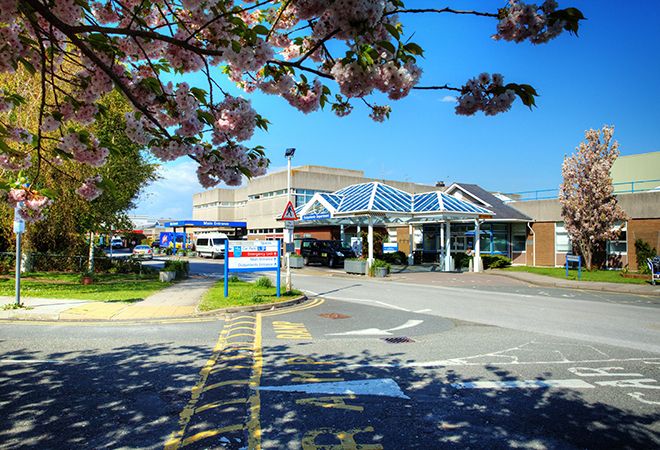 'photo of the Eastbourne District General Hospital main entrance'