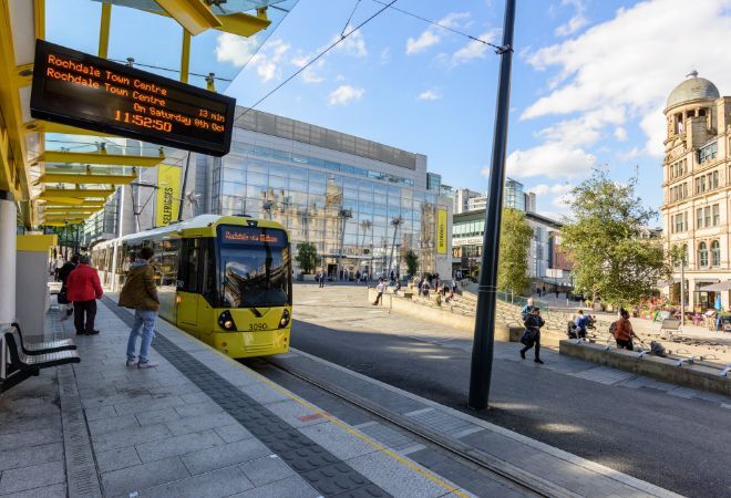 A tram at a tram stop