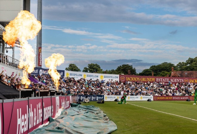 advertising boards against lush outfield