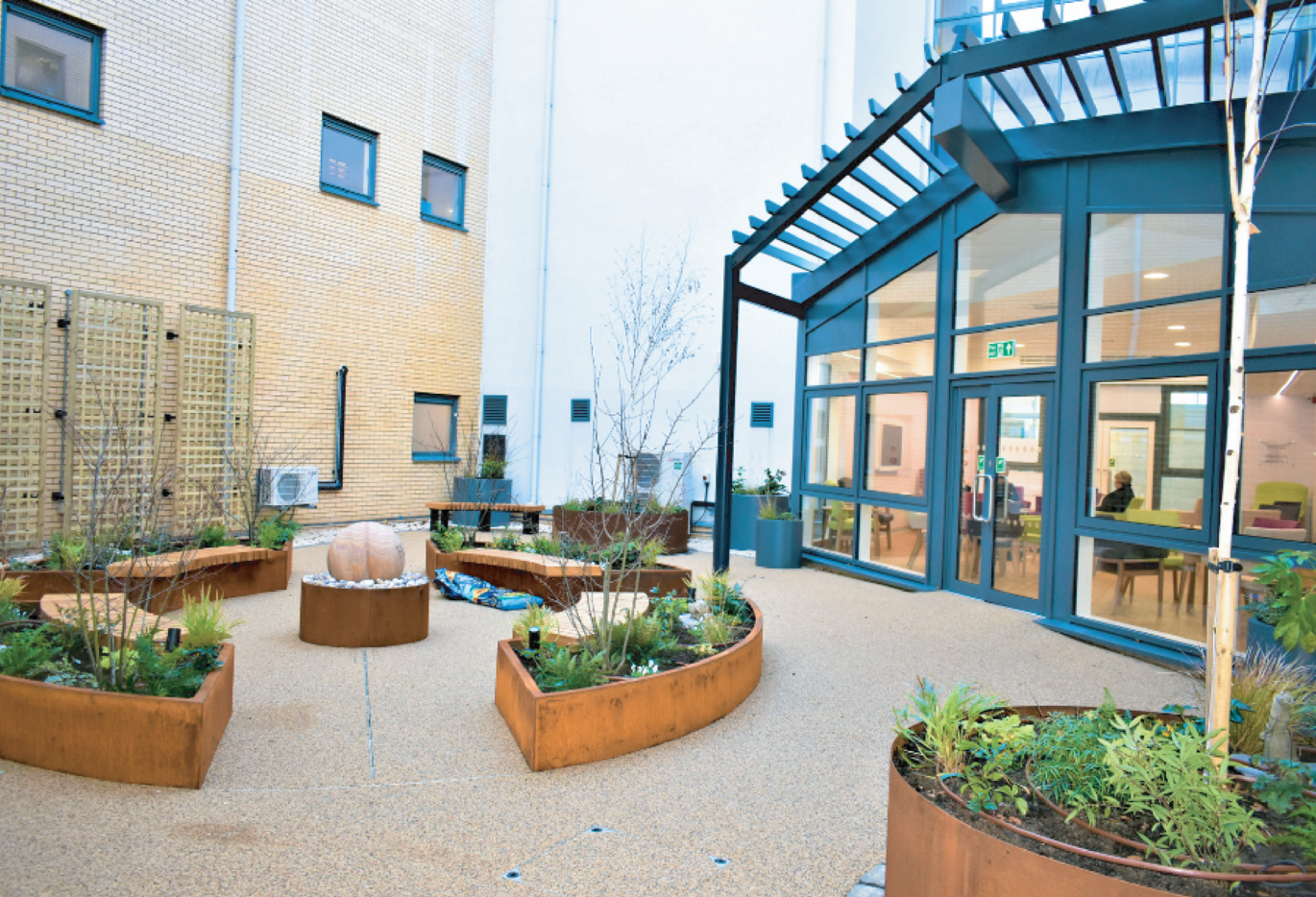 "Outside seating area at Kettering General Hospital"