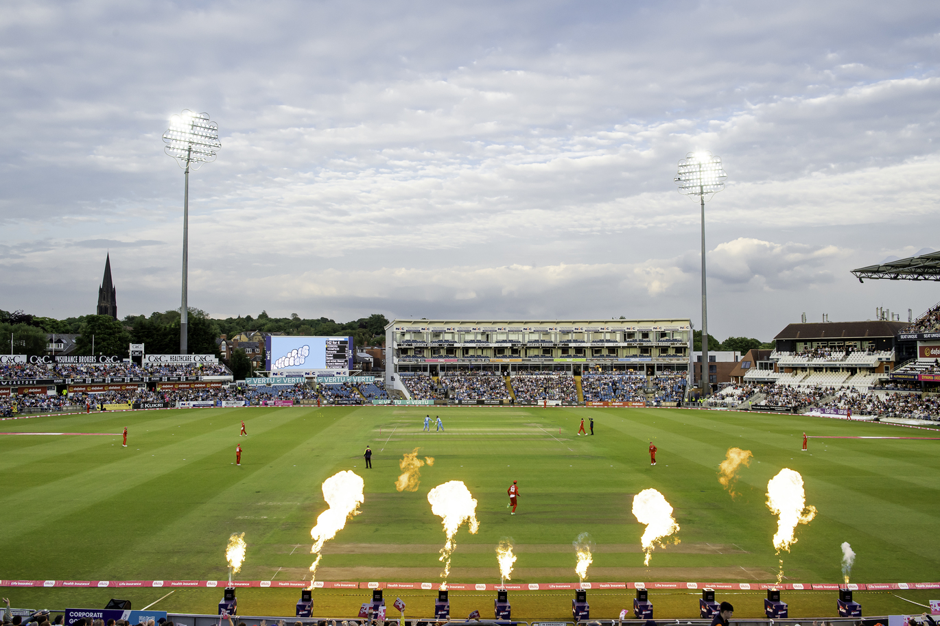 Fire display as players enter field