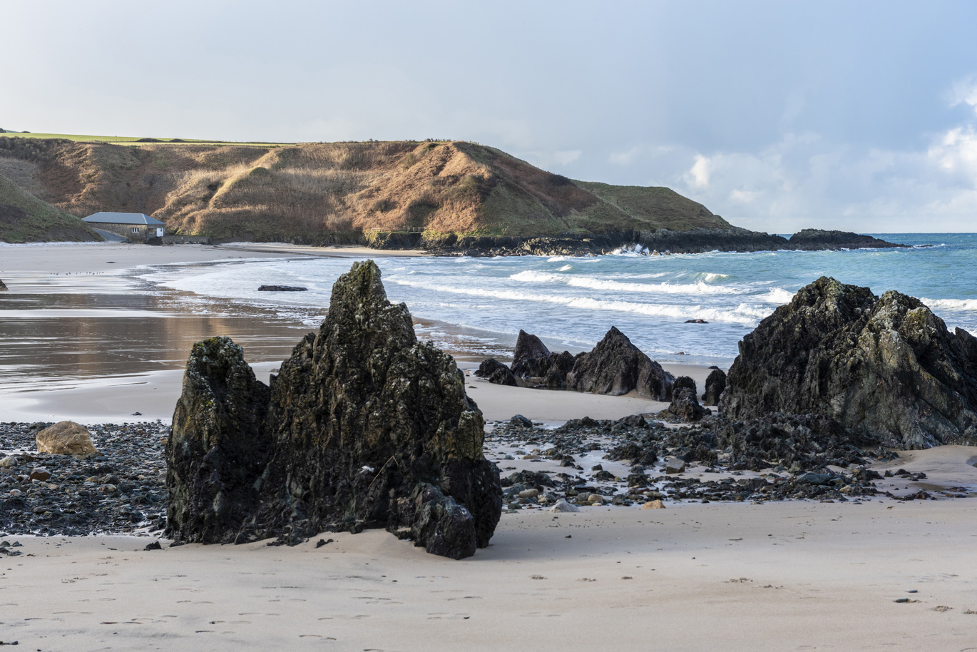 Low tide on Porthor beach at Llyn Peninsula, Gwynedd.