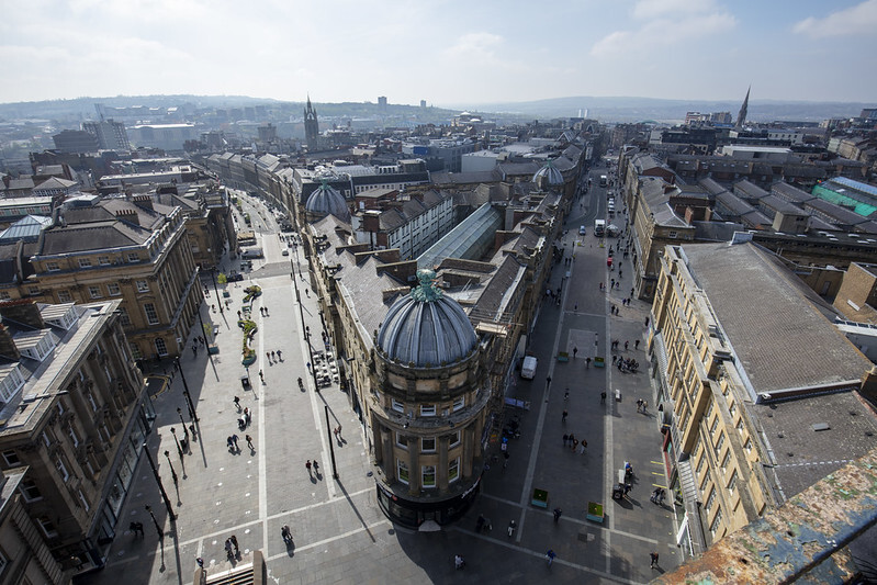 "Aerial view of busy Newcastle street"