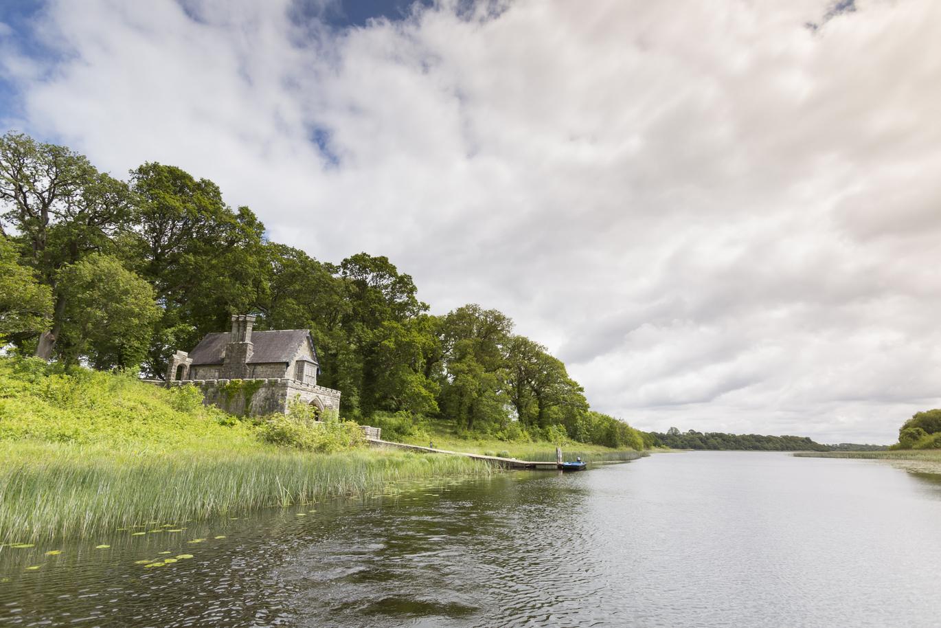 The Boathouse and jetty at Crom, County Fermanagh. Located on the shores of Upper Lough Erne, Crom is one of the most romantic and peaceful places in Northern Ireland.