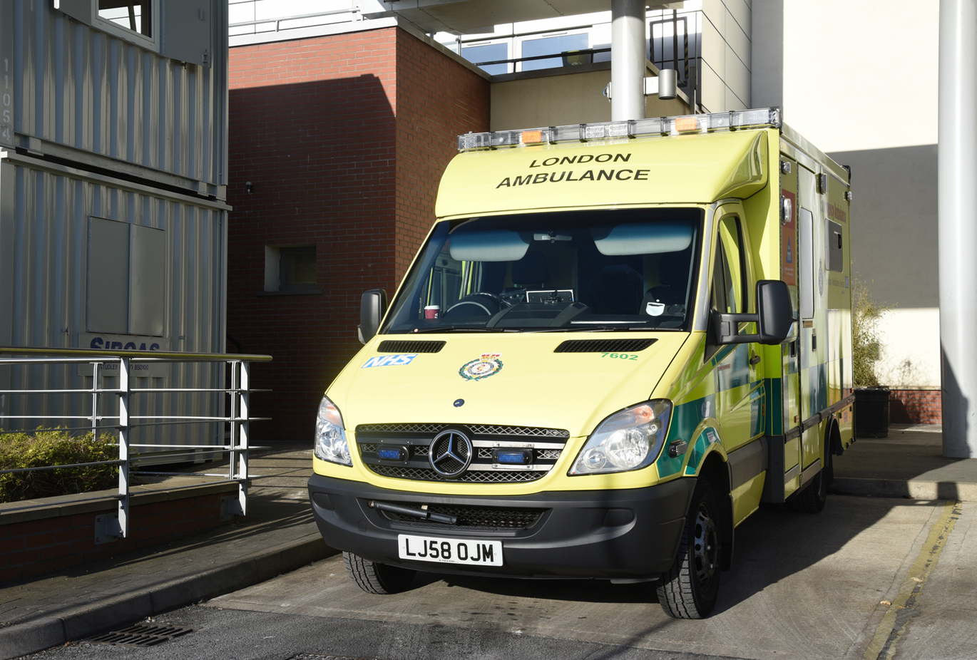 "Ambulance parked outside of the hospital"