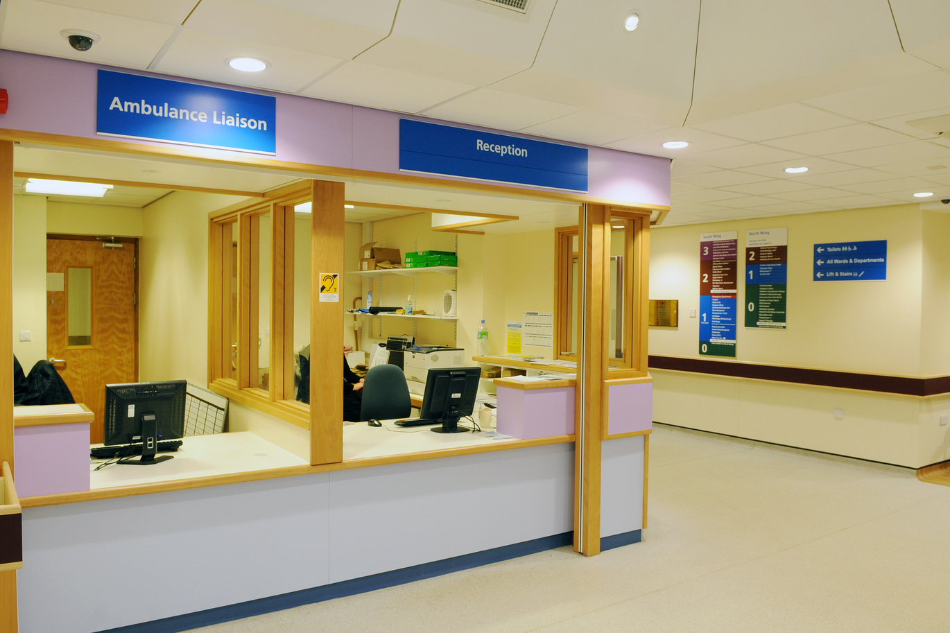 "Reception desk at Scarborough Hospital"