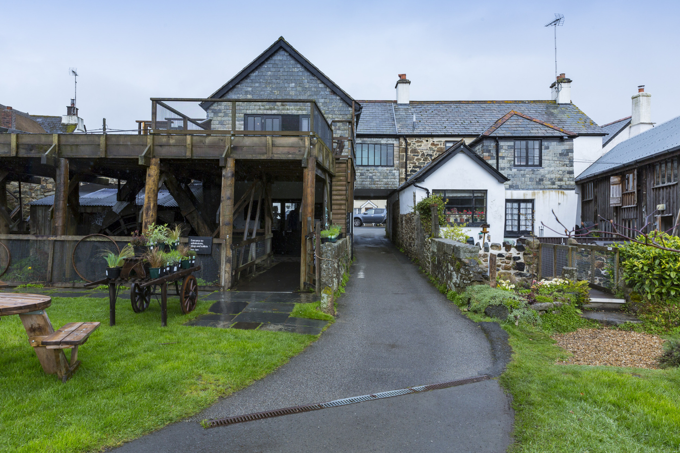 View of the 19th century waterwheel system at Finch Foundry.