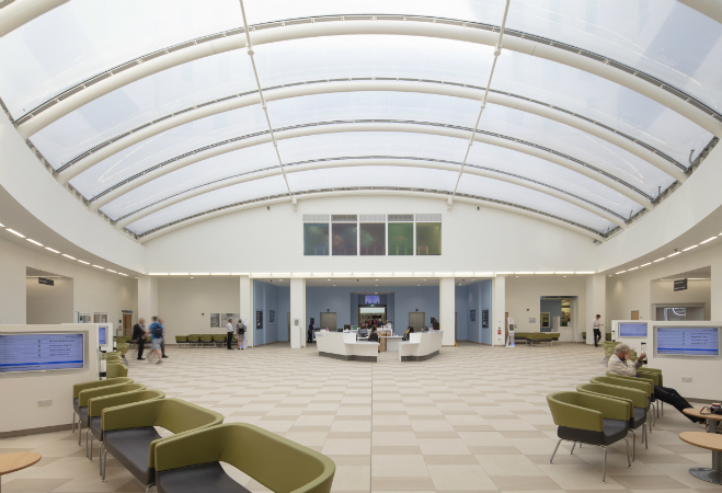Photo of inside main waiting area / reception at Royal Papworth Hospital