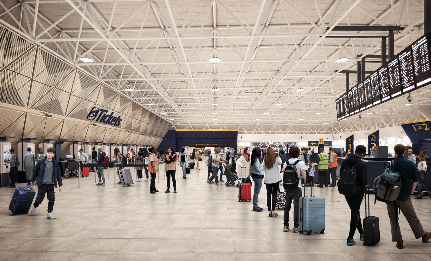 "CGI image of the inside of Gatwick Train Station"