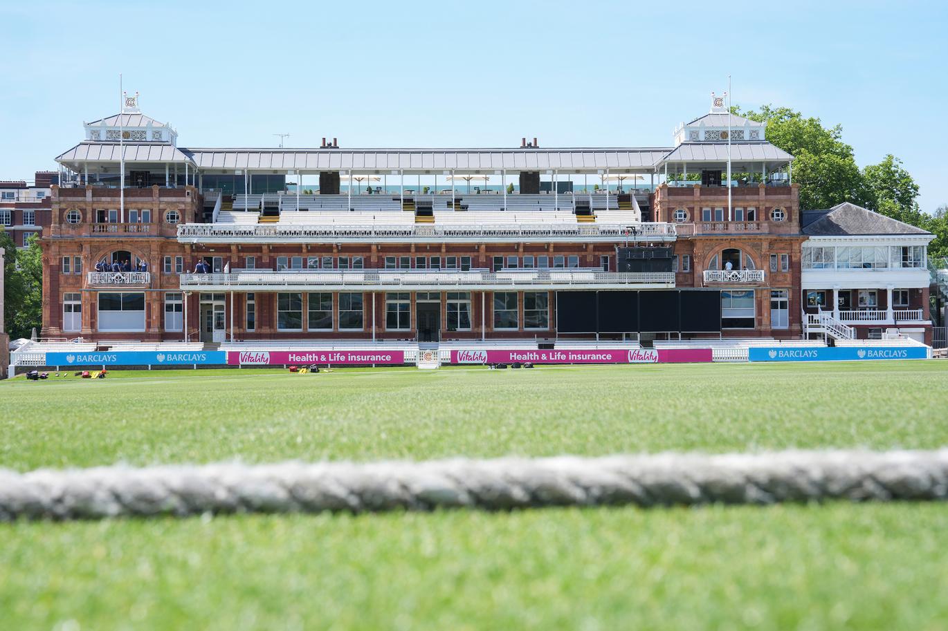 View of the pavilion from behind the opposite boundary rope