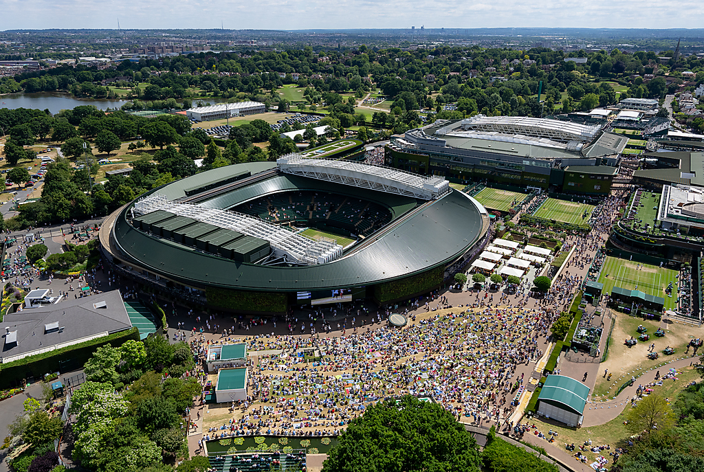"Ariel photograph of Wimbledon's Centre Court"