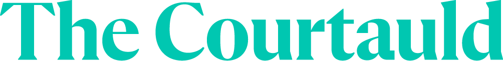"The word the Courtauld appear in turquoise against a white background"