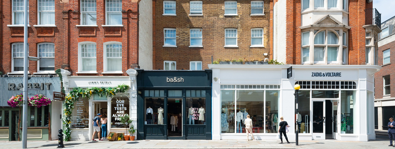 Photo of 4 shops on King's Road with people walking on the pavement
