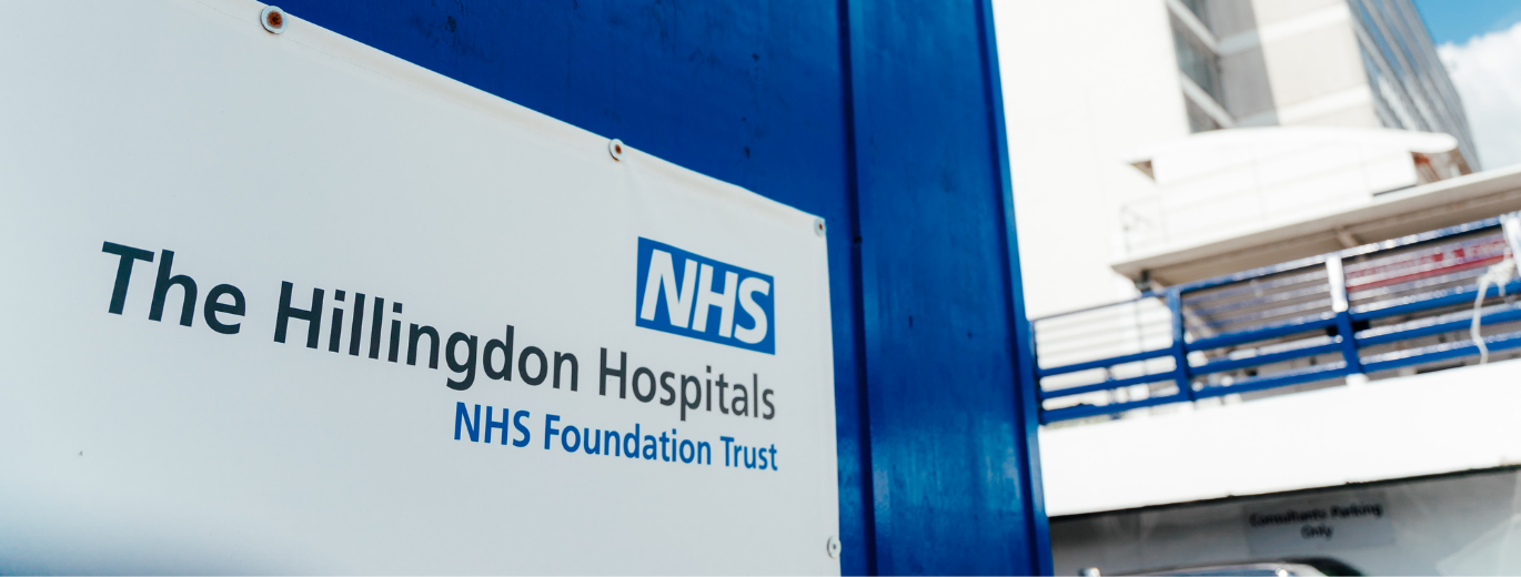 "The Hillingdon Hospitals NHS Foundation Trust front entrance sign"