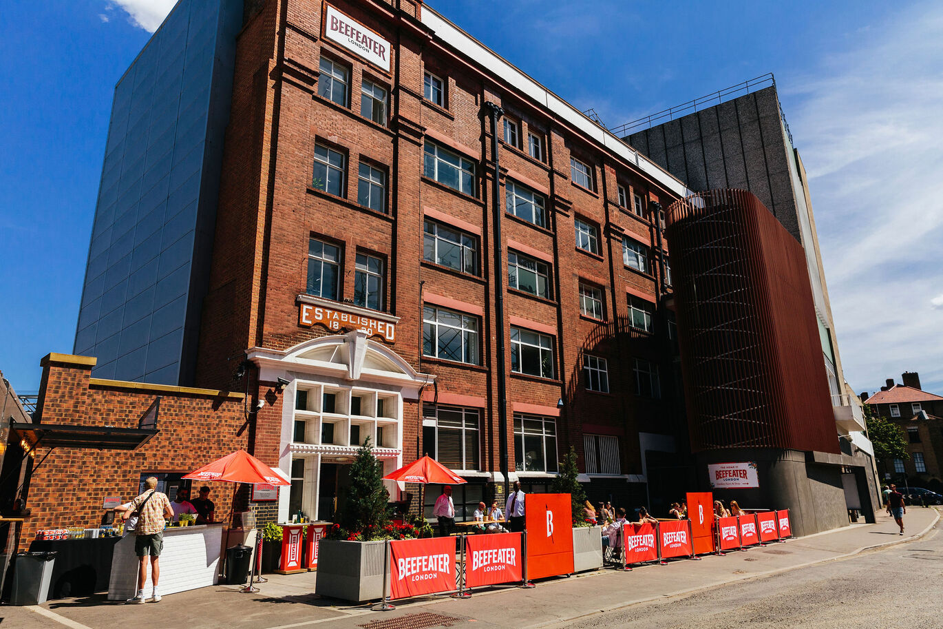 "Photograph of the front of the Beefeater Gin Distillery building"