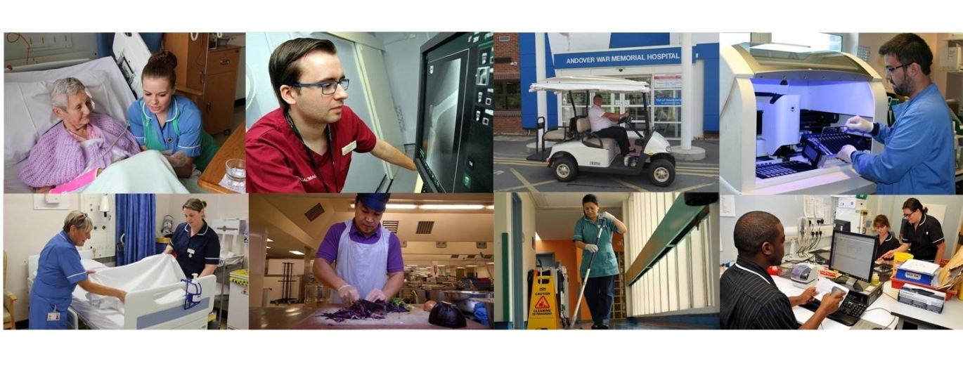 "Picture of Hampshire Hospitals and some of their staff on duty"