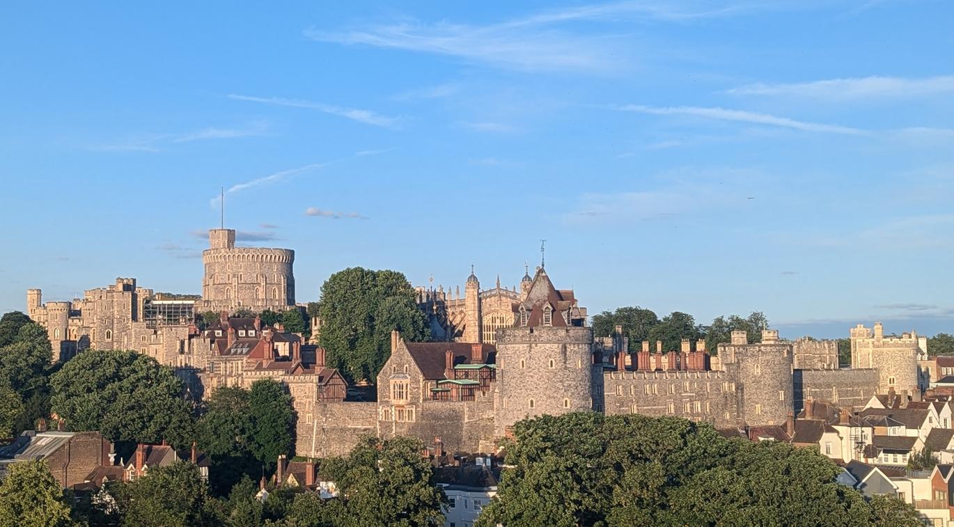"Windsor Castle skyline with blue skies"