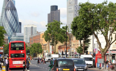London street with buses and taxis