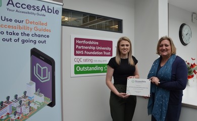 HPFT’s Director of Quality and Safety and Chief Nurse Dr Jane Padmore (pictured right) accepting plaque from AccessAble to mark the official launch of HPFT’s Access Guides
