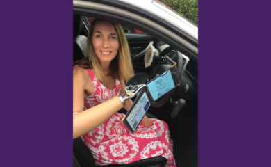 Photo of Helen Dolphin on a purple background