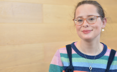 Heather Lacey wearing a stripy jumper
