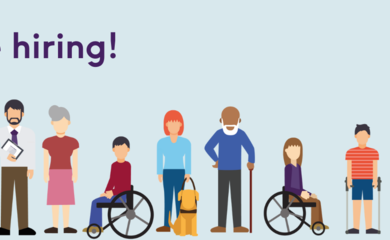 Image of text which says We're hiring! Graphical people below text
