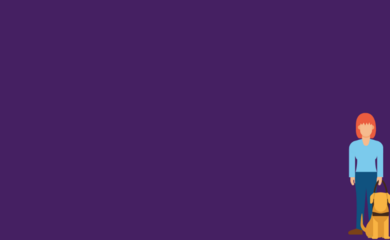 Graphical people on a purple background