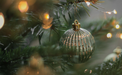 Image of a bauble on a Christmas tree.