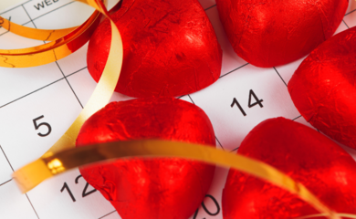 Calendar with valentines day circled in hearts